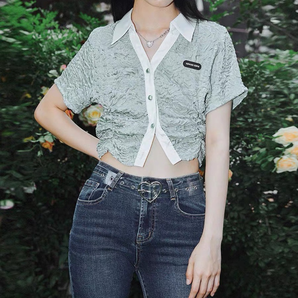 Green crinkle crop top